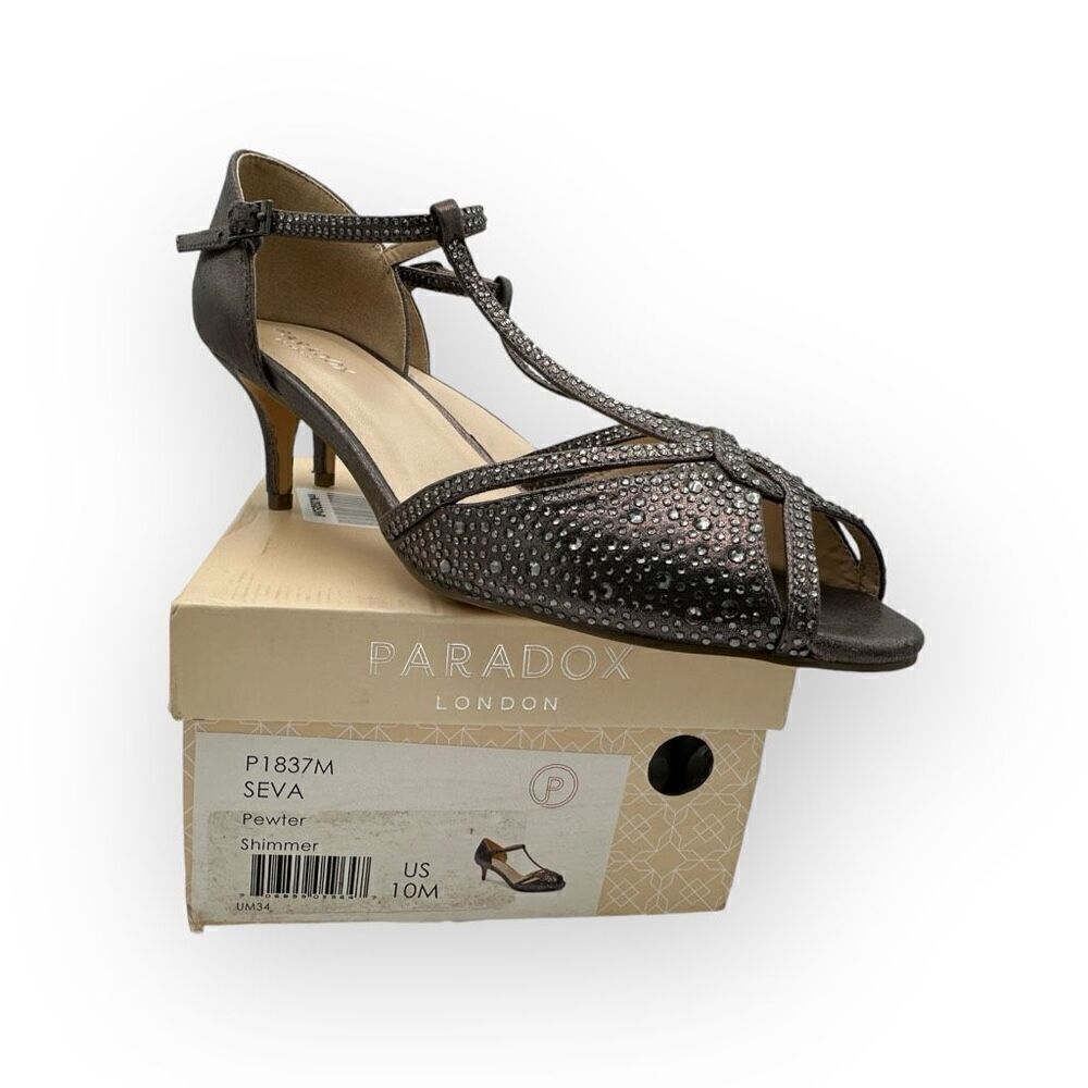 Paradox London Womens Peep Toe Embellished Shimmer Seva Sandals Pewter Size 10